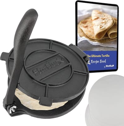 Gietijzeren Tortillapers - Deegpers - Maak Tortilla's - Onderhoudsvrij Gietijzer - 203 cm - Zwart