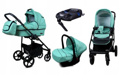 BabyLux® Kinderwagen 4in1 – AIR - SAGE - Opklapbare Wandelwagen incl. Reiswieg, Multifunctionele Buggy Sportstoel, Autostoel, ISOFIX basisstation - Combi-kinderwagen met Luiertas, Regenhoes, Klamboe