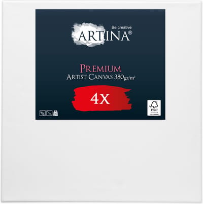 Artina Set van 4 Schildersdoeken 40x40 cm - FSC® Schildersdoek 4 Stuks - Premium Canvas Dubbel Geprimed Spieraam Wit