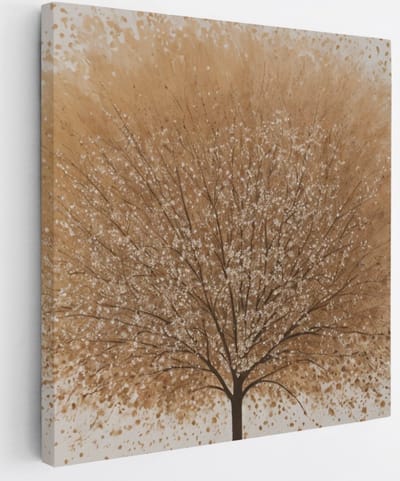 Saammp Canvas Schilderij - Beige boom - Abstract - 20x20 - Foto op canvas - Wanddecoratie - Muurdecoratie Woonkamer - Slaapkamer decoratie - Canvas Print