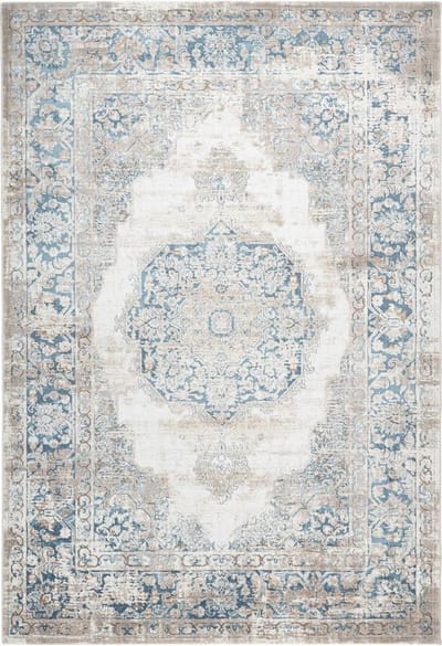 Flycarpets Paris Vintage Vloerkleed Blauw - Medaillon Motief - Laagpolig Tapijt - 120x170 cm