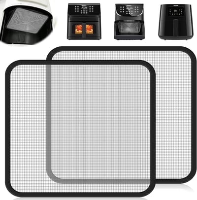 RVS Spatbeschermer voor Airfryer 5.5L, 6.0L en 6.2L - Fijnmazige Vetbeschermer met Siliconen Rand, Ideaal voor Gezond Koken en Vetvrij Bakken (1PC)