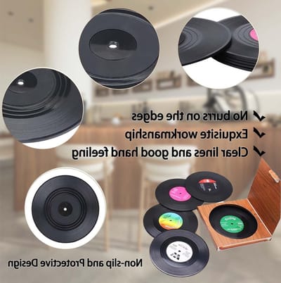 Set van 12 Retro Vinyl Record Onderzetters voor Koffie, Thee en Wijn - Persoonlijke en Antislip Onderzetters voor Dranken, Kleurrijke Onderzetters voor Thuisgebruik