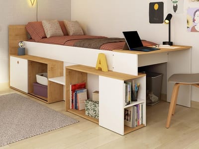 Vente-unique Combinatiebed hout natuurlijk licht 90 x 200 cm