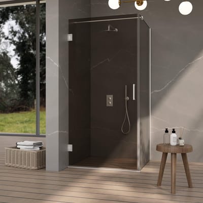FugaFlow Eccelente Vetro Douchecabine - 80x140x200cm - scharnieren - deurgreep - vlak - rookglas - Geborsteld RVS PVD (RVS)