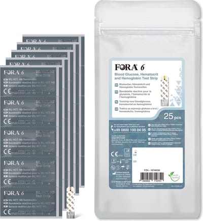 FORA 6 3-in-1 Teststrips: Bloedsuiker, Hematocriet en Hemoglobine (25 stuks)