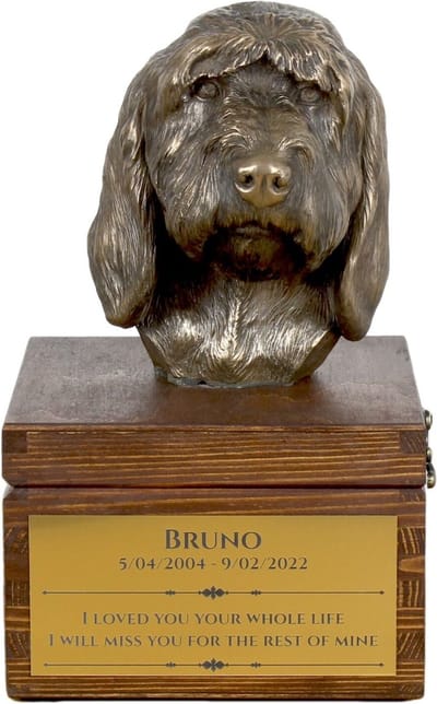 Urn voor hondenas met beeldje van Grand Griffon Vendéen