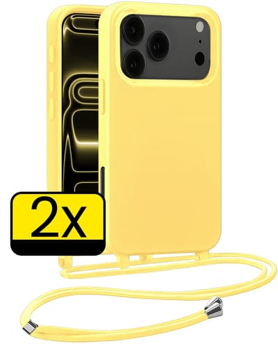 Hoesje Geschikt voor iPhone 17 Pro Hoesje Met Koord Siliconen Case - Hoes Geschikt voor iPhone 17 Pro Backcover Met Afneembaar Koord - Geel - 2 Stuks