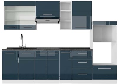 Vicco Fame-Line Complete keukeneenheid – 280 cm, WB Antraciet Donkerblauw hoogglans/wit