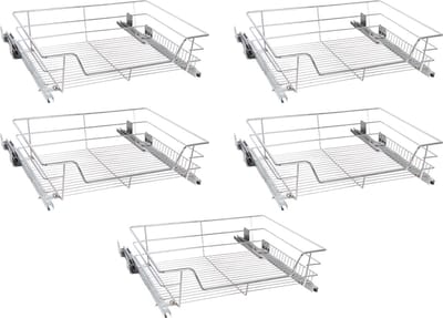 Eleganca draadmand met Ondergeleider en Soft Closing – Keukenkast schuiflade – B 51.5 x H 14 x D 44.5 cm – Uitschuifbaar keukenrek – Inbouwlade – Maximale belastbaarheid 20 kg – RVS – Zilver – 5 Stuks