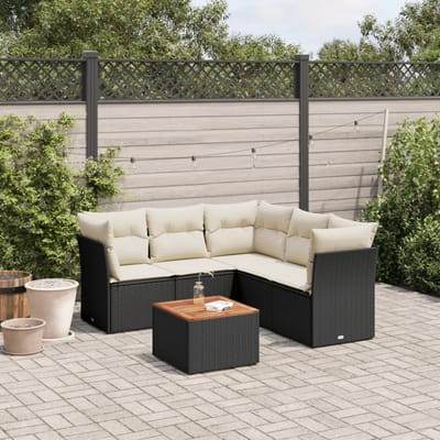 vidaXL - 6-delige - Loungeset - met - kussens - poly - rattan - zwart