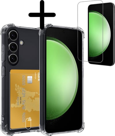 Hoesje Geschikt voor Samsung Galaxy S23 FE - Met Screenprotector - En Pashouder - En Kaarthouder - Telefoon Hoes Shockproof - Siliconen Case - Back Cover - Shock Proof - Pasjes Houder - Transparant