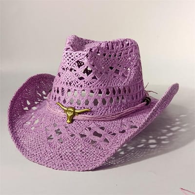 Stro Western Cowboy Hoed Voor Vrouwen Mannen Klassiek Vintage Uitgesneden Unisex Gekrulde Brede Rand Zonnehoed Visserij Hoed Klimmuts 55-58CM pink