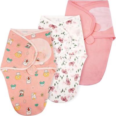 Zachte en Ademende Swaddle Doeken voor Pasgeborenen, Organisch Katoen, 0-3 Maanden, Unisex, Set van 3 (Lichtroze)