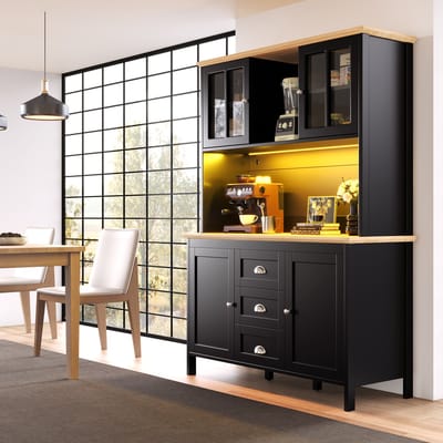 Keukenkast - 120x40x179 cm - Buffetkast met Ledverlichting - 4 Deuren en 3 Lades - Hout - Zwart