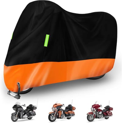 Waterdichte motorhoes voor buiten, waterdichte beschermhoes voor binnen, maximale bescherming tegen regen, stof en UV-straling, 265*105*125 cm voor scooter en bromfiets (Zwart-oranje kleurenschema 265*105*125 cm)