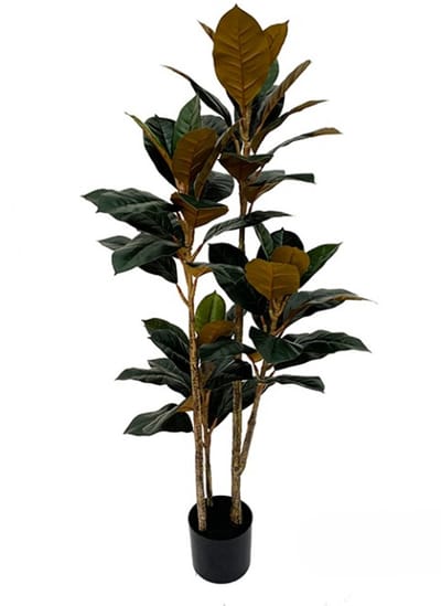 NeverLeafs Rubberboom kunstplant - 140 cm - Ficus elastica met 3 stammen