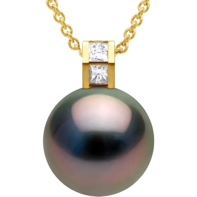 Hanger Sieraden Prestige Diamant 0,04 Kts - Maat Prinses - Echte Gecultiveerde Tahiti Parel Rond 11-12 mm