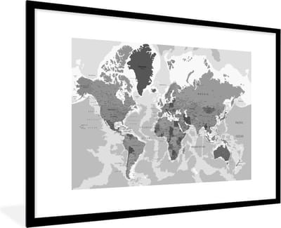 Poster in lijst - Fotolijst 90x60 cm - Posters - Wereldkaart - Kleuren - Letters - Kinderen - Jongens - Meisjes - Posterlijst zwart - Decoratie - Wanddecoratie woonkamer - Muurdecoratie slaapkamer