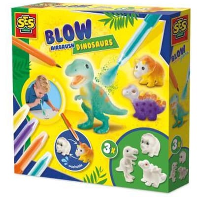 SES Creative 14295 Blaasstiften - Dinosaurussen - Creatieve Knutselset voor Kinderen vanaf 5 Jaar - Versier dinosaurussen met blaasstiften - Wasbaar en herbruikbaar - Perfect voor dinoliefhebbers
