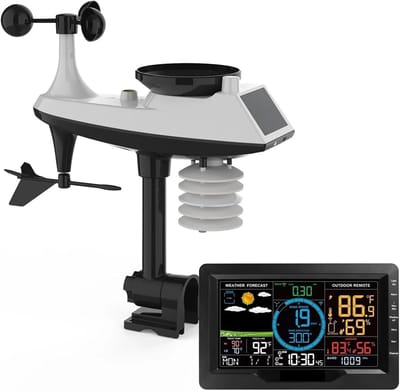 Weerstation Binnen Buiten - Draadloos Weerstation Regenmeter - Weersvoorspelling Thuis - Groot Kleurendisplay - 75 inch LCD - Wit