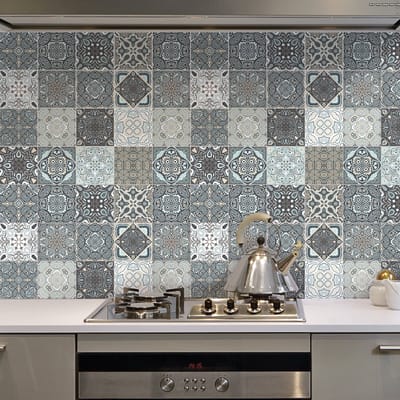 Zelfklevende tegelmuurstickers voor keuken en badkamer - 9 cementtegelstickers, Azulejos Hilario - 9 stickers, 10x10cm