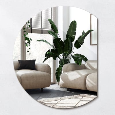 Wallfluent Wandspiegel - Ronde Spiegel Afgesneden - 63 cm x 70 cm - Asymmetrische wandspiegel - Spiegel Rond Afgesneden - Design Spiegel - Ronde Bijgesneden Spiegel - Interieur Spiegel - Decoratieve Spiegel - Spiegel met asymmetrisch design
