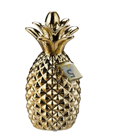 4x spaarpot ananas - goud - spaarvarken - keramiek - decoratie - in kinderkamer