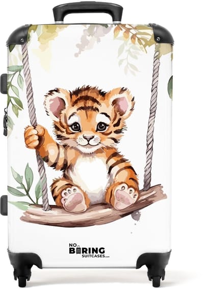 NoBoringSuitcases.com® - Kinderkoffer - Kindertrolley jongen en meisje - Tijger op een schommel in de jungle - Koffer kind groot - Rolkoffer lichtgewicht - Reiskoffer met 4 wielen - Grote trolley XL - 20 kg bagage