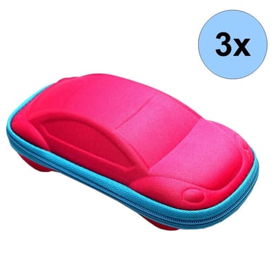 Fako Bijoux® - Brillenkoker - Auto - EVA - Met Rits - Nylon - Roze/Blauw - 3 Stuks