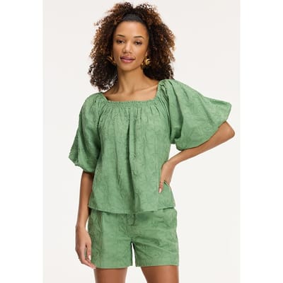 Shiwi Ladies Elza Blouse 3d Palm Embro Green Greek Palm Size: XS | Blouses Outlet | Dames | Groen