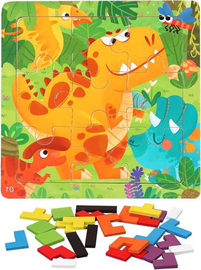 Kleurrijke Houten Jigsaw Tangram Puzzel met Geometrische Blokken - Educatief Speelgoed voor Kinderen, Breintraining en Creatieve Ontwikkeling