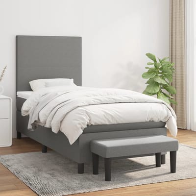 vidaXL - Boxspring - met - matras - stof - donkergrijs - 90x200 - cm