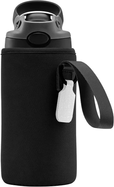 Waterfleshoes voor Contigo Aubrey en andere 14 oz en 13 oz flessen, met naamlabel en draagriem, zwart