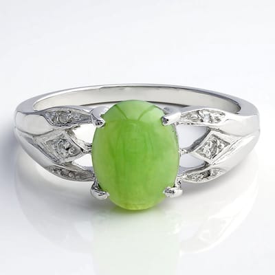 Cavill - Zilveren Ring - 925 Sterling Zilver - Keizerlijk Chrysopraas 0 95 ct Ovaal - Witte Topaas 0 024 ct - Moderne Elegante Ringen Maat 17