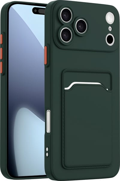 ShieldCase back cover hoesje met pasjeshouder & camerabescherming geschikt voor iPhone 17 Pro Max (donkergroen) – sterke case met kaarthouder, premium bescherming en slank design