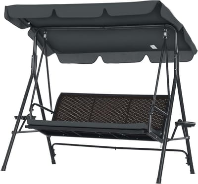 Tuinschommel 3 personen - Schommelbank tuin - Buiten ontspannen - Verstelbaar dak - 204x112x150 cm - Donkergrijs