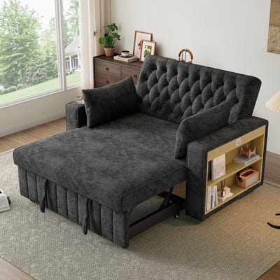 MODFU Slaapbank - Uitklapbaar En 3-Standen Verstelbaar - Chenille - Grijs - 140 X 137 X 84 Cm