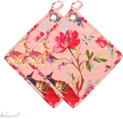 Imbarro Fashion & Home Pannenlappen Paradise Dusty Pink – Set van 2 – Katoen – Roze – 25x25 cm