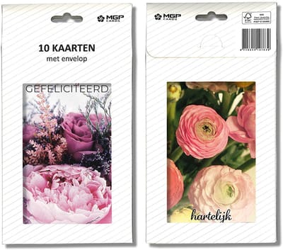 MGPcards - 20x dubbele wenskaart met witte envelop - Gefeliciteerd Bloemen - 11.5 x 17 cm