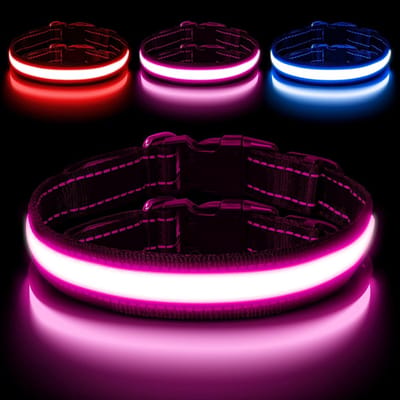Oplaadbare Verstelbare Hondenhalsband met LED Verlichting, Waterdicht en Veilig voor Kleine en Grote Honden, 3 Verlichtingsmodi voor Nachtzicht