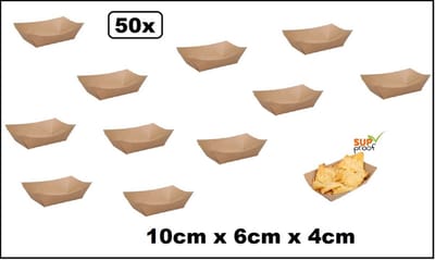 50x BIO Fingerfood tray nature kraft 6cm x 10cm x 4cm - Mini Snack bak - food finger restaurant eten schaaltje karton sandwich