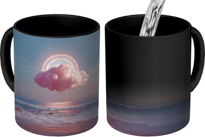 Magische Mok - Foto op Warmte Mokken - Koffiemok - Wolk - Regenboog - Zee - Magic Mok - Beker - 350 ML - Theemok