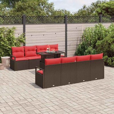 vidaXL - Tuinbank - Set - 9 - st - 6-Aantal - zitplaatsen - Bruin - en - Rood