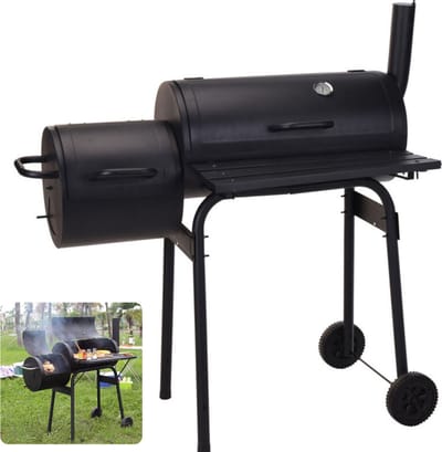 Cheqo® Verrijdbare Barbecue met Rookoven - BBQ met Roker - Gegalvaniseerd Staal - Kookhoogte 79 cm - Geschikt voor Houtskool of Briketten - Thermometer - 13.5KG
