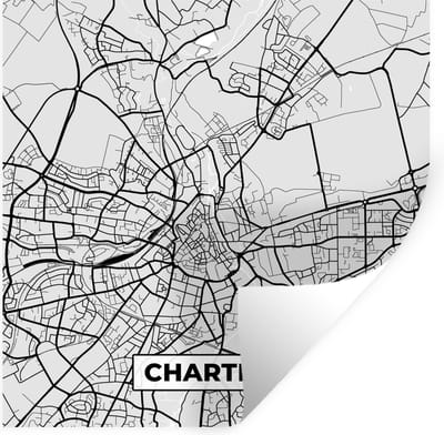 Muurstickers - Sticker Folie - Chartres - Plattegrond - Frankrijk - Kaart - Stadskaart - 100x100 cm - Plakfolie - Muurstickers Kinderkamer - Zelfklevend Behang XXL - Zelfklevend behangpapier - Stickerfolie