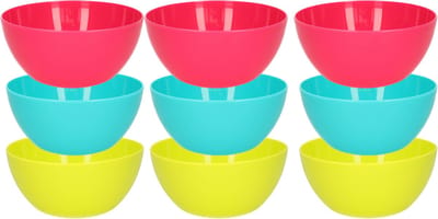 Plasticforte Kommetjes/schaaltjes - 9x stuks - dessert/ontbijt - kunststof - D14 cm - kleurenmix