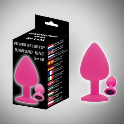 Power escorts -Diamond King Plug -  Small  - Roze met zwarte steen - 7,2 x 3,2 cm - BR133S