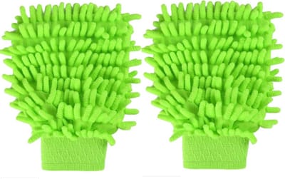 Dubbelzijdig Chenille Microvezel Schoonmaak Handschoen (Licht groen) - Microfiber Auto Schoonmaakhandschoen - Autowashandschoen Doek - Autowas Washandschoen Handdoek - Huishoudhandschoen - Huishoud Borstel Reiniger - Velgen Reinigen - 2 pack