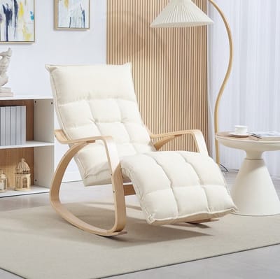 STILVORA Schommelstoel - Relaxfauteuil Met Verstelbare Voetsteun En Armleuningen - Voor Woonkamer En Slaapkamer - Stof Crèmewit